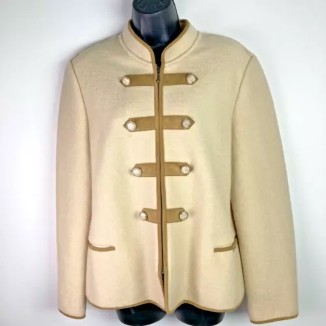 Geiger 40 M Jacket Wool Military Band Blazer Beige Full Zip Cream